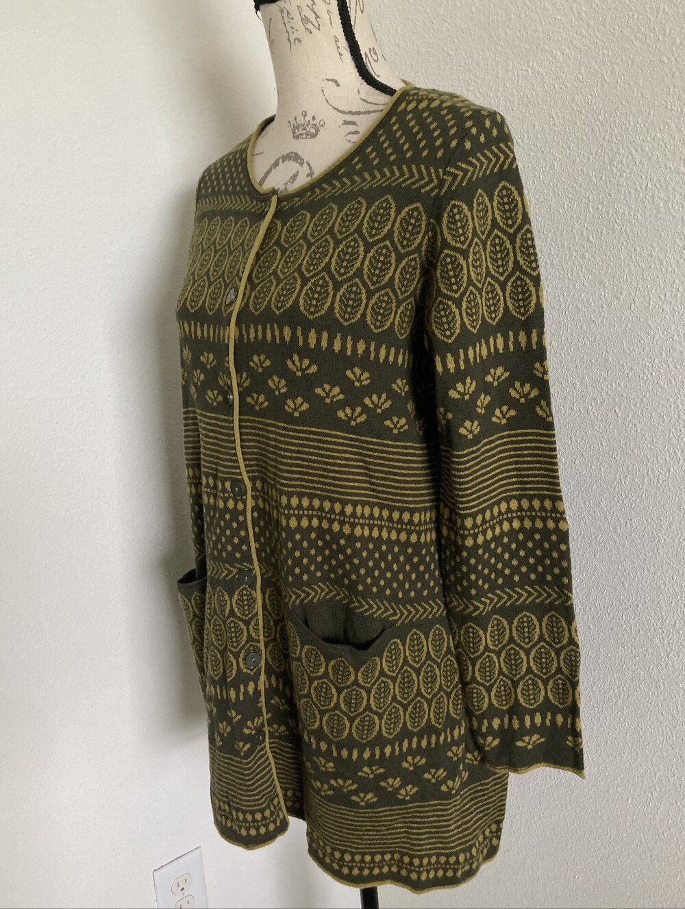 Gudrun Sjoden Green Leaf long Cardigan sweater S Organic Cotton Wool Boho Nwt - Picture 12 of 15